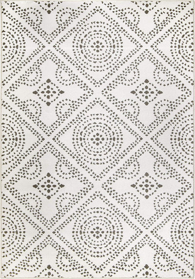 My Texas House Saltillo Rug - 5'3" X 7'6" Rectangle in Natural White Grey, Soft Bohemian, Geometric Design, Indoor Home Decor