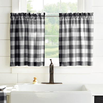 Home Fashions Farmhouse Living Buffalo-Check Tier Curtain Set for Bathroom or Kitchen Curtains, 30" X 24"(Set of 2 Tiers), Black/White