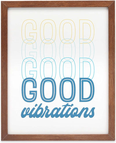 Good Vibrations Framed Wood Wall Decor - Retro Vibe Wall Art for Bedroom, Living Room or Beach House