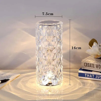 LED Crystal Table Lamp Rose Light Projector 3/16 Colors Touch Night Light Romantic Diamond Atmosphere Light USB Home Bar Decor